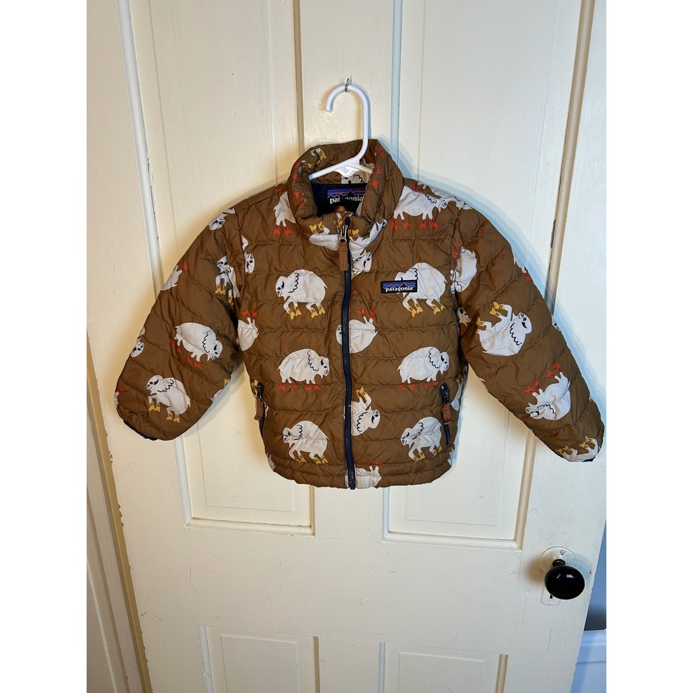 Patagonia Kids 3T Down Sweater Jacket Mesa Brown Buffalo Print 60520 Puffer
